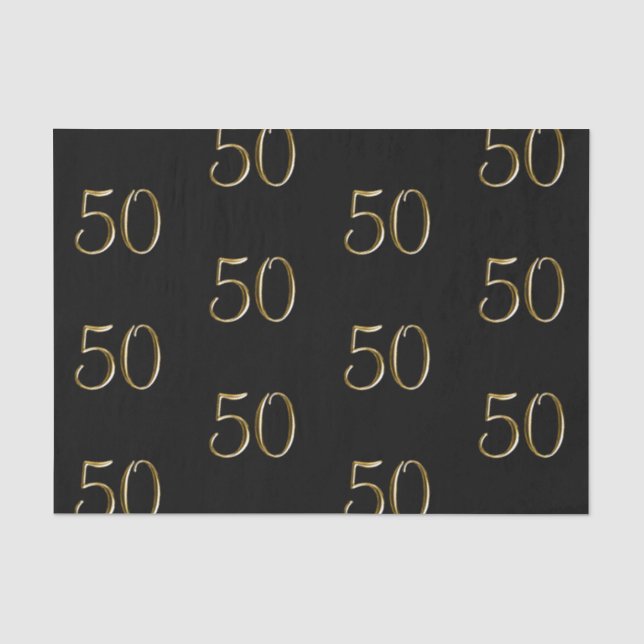 Faux Metallic Gold 50  | 50th Birthday Tissue Paper (Front)
