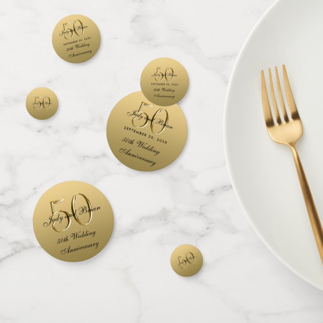 Faux Metallic Gold Black 50th Wedding Anniversary Confetti (Group)