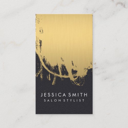 Faux Metallic Gold Brushed Leather Print Business Card