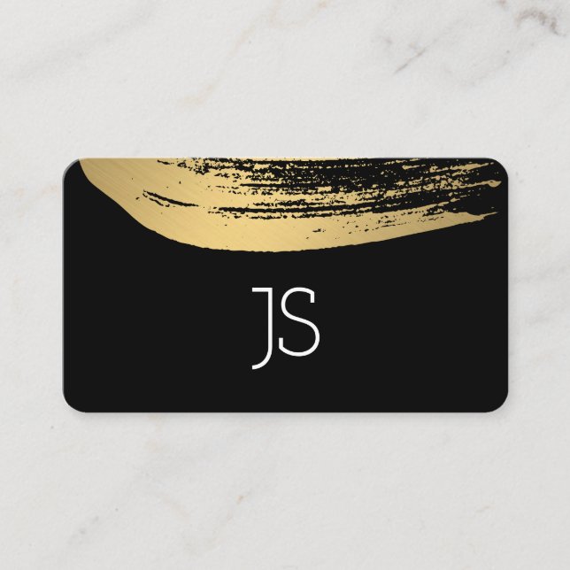 Faux Metallic Gold Brushed Monogram Business Card (Front)