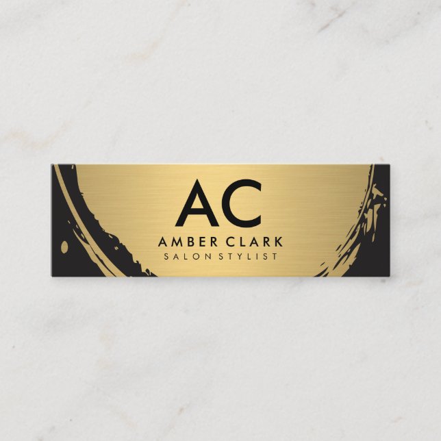 Faux Metallic Gold Brushed Monogram Mini Business Card (Front)