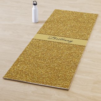 Faux Metallic Gold Glitter Artsy Abstract Add Name Yoga Mat