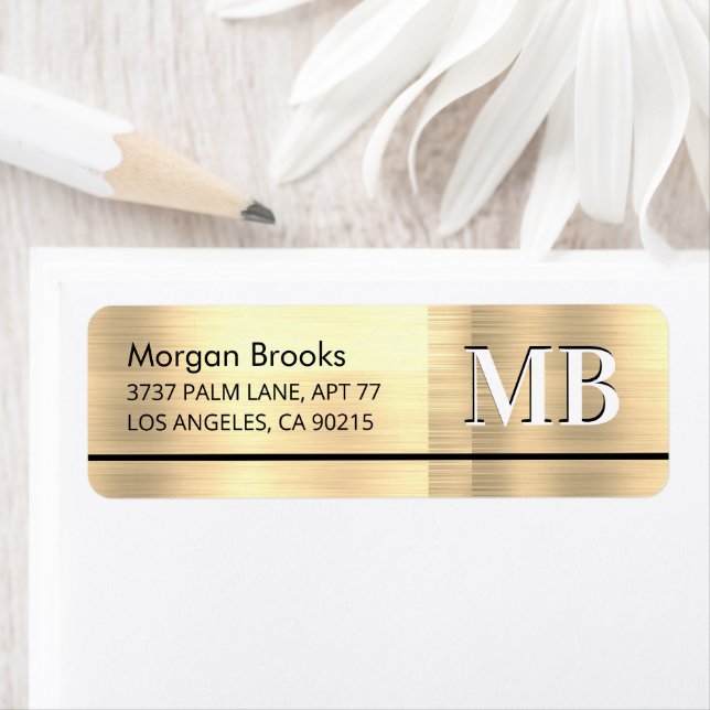 Faux Metallic Gold, Name, Address & Large Monogram Label (Insitu)