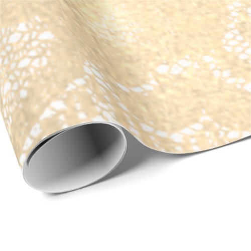 Faux Metallic Gold Sepia Bridal Floral Lace White Wrapping Paper