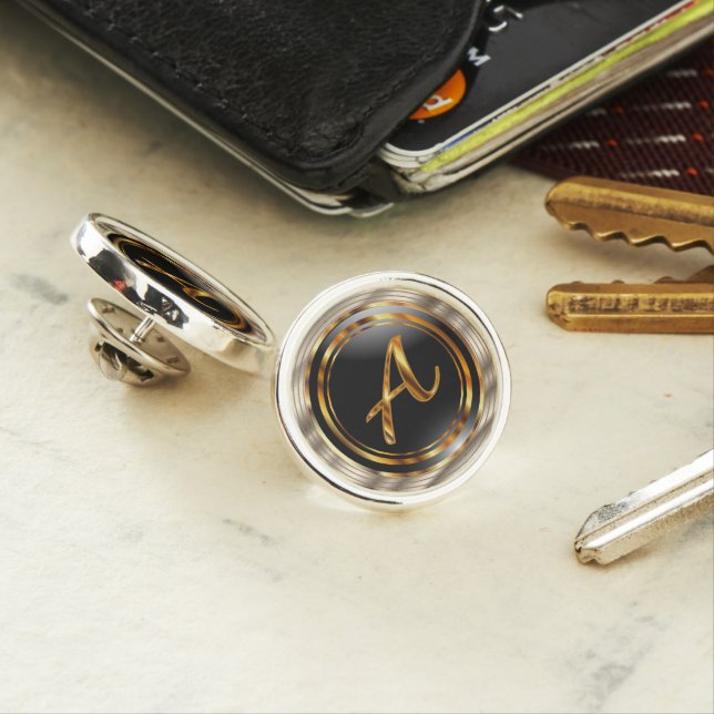 Faux Metallic Gold & Silver with Monogram Letter A Lapel Pin (In Situ)