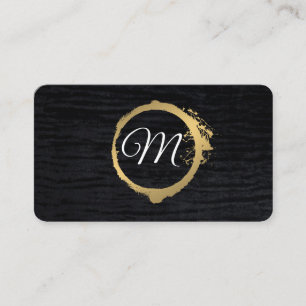 Faux Metallic Gold Velvet Black with Monogram Business Card