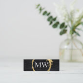 Faux Metallic Gold Velvet Black with Monogram Mini Business Card (Standing Front)
