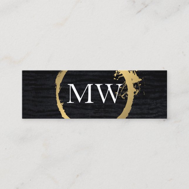 Faux Metallic Gold Velvet Black with Monogram Mini Business Card (Front)