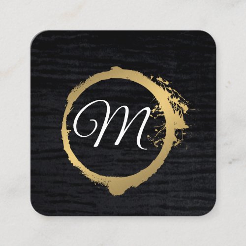 Faux Metallic Gold Velvet Black with Monogram Square Business Card