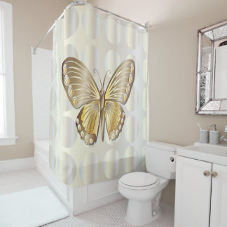 Faux Metallic golden butterfly on glass dots Shower Curtain