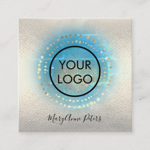 faux metallic leather design your logo square business card