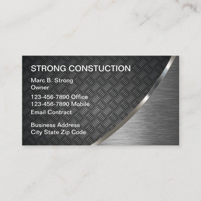 Faux Metallic Look Construction Business Cards (Front)