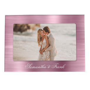 Faux Metallic Pink Wedding Magnetic Frame