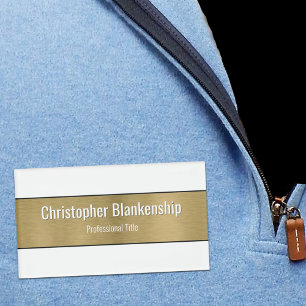 Faux Metallic Professional Brushed Gold Black Text Name Tag