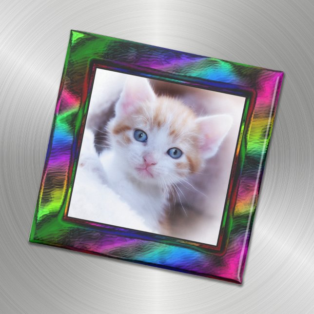 Faux Metallic Rainbow Border Photo Magnet (Creator Uploaded)