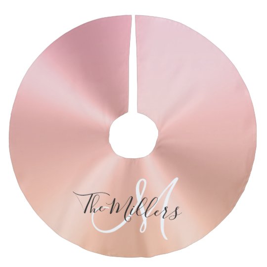 Faux Metallic Rose Gold Gradient Family Monogram Brushed Polyester Tree Skirt | Zazzle.com