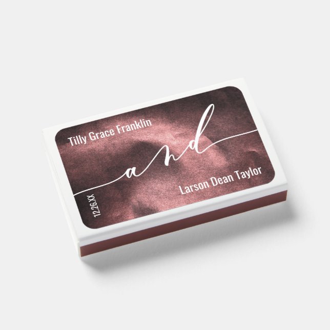 Faux Metallic Rose Gold w/ Typography Script Matchboxes (Front Closed)