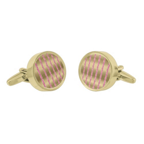 Faux Metallic Silver And Pink Stripes Pattern Gold Cufflinks