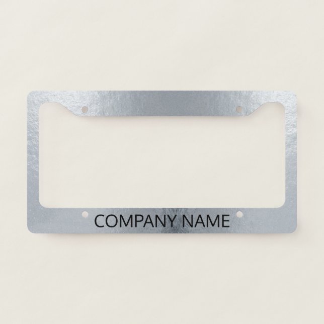 Faux Metallic Silver Foil - Company Name in Black License Plate Frame (Front)