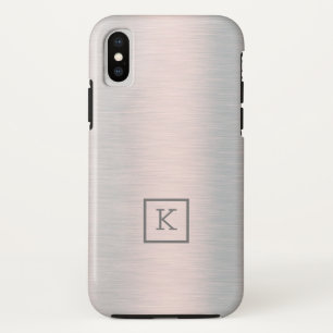 Faux metallic silver-gray brushed aluminum look iPhone XS case
