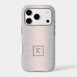 Faux metallic silver-gray brushed aluminum look iPhone 17 pro case