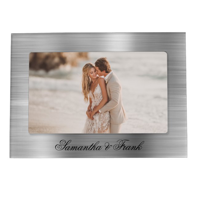 Faux Metallic Silver Wedding Magnetic Frame (Faux Metallic Silver Grey Wedding Magnetic Keepsake Photo Frame)