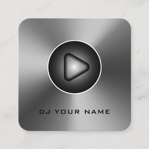 Faux metallic surface DJ play button Square Business Card