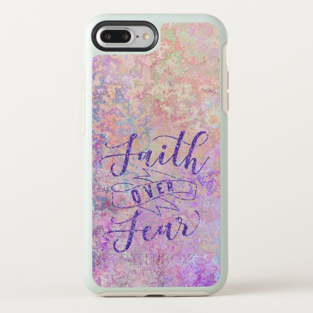 Faux Metallic Swirl with Faith over Fear Quote Otterbox iPhone Case (Back)