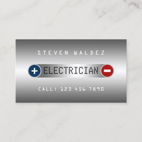 Faux metallic texture plus and minus electrical  business card