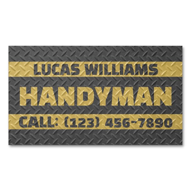 Faux metallic texture surface handyman  business card magnet (Front)