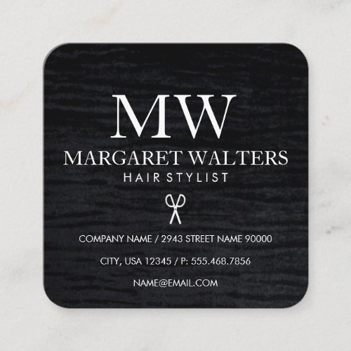 Faux Metallic Velvet Black with Monogram Square Business Card