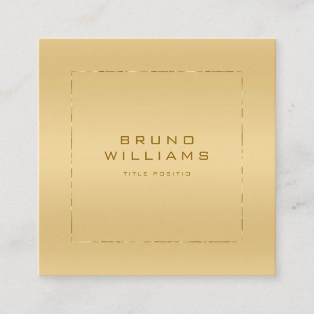 Faux métallifères gold background shiny gold frame square business card (Front)