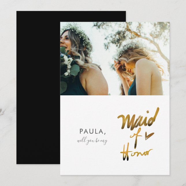 Faux Minimalist Will You Be My Maid of Honor Photo Invitation (Front/Back)