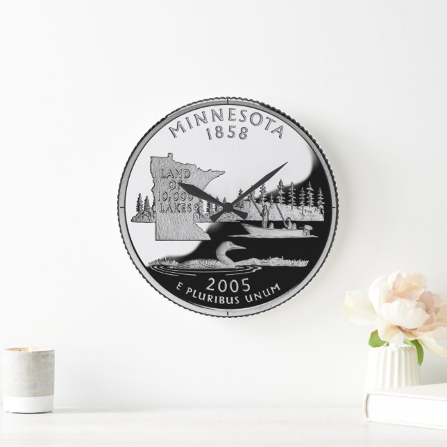 Faux Minnesota State Quarter Reverse Side Large Clock (Home)