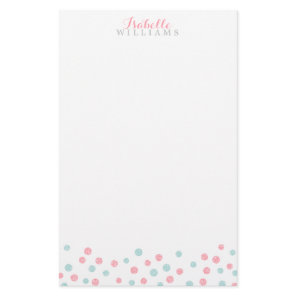 Faux Mint and Pink Glitter Confetti Dots Stationery