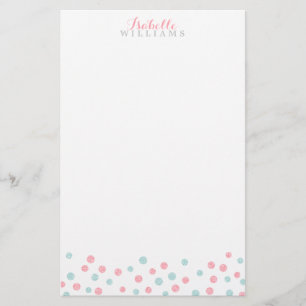 Faux Mint and Pink Glitter Confetti Dots Stationery
