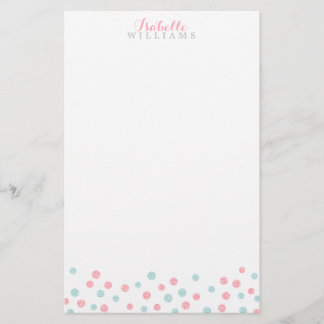 Faux Mint and Pink Glitter Confetti Dots Stationery