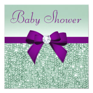 Purple Mint Baby Shower Invitations Zazzle Faux Mint Sequins Purple Bow Baby Shower Invitation