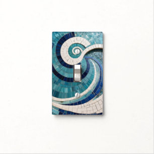 Faux Mosaic Aqua Blue Swirling Ocean Sea Wave Light Switch Cover