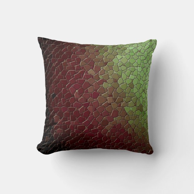 Faux Mosaic Burgandy Green Hue Throw Pillow (Front)
