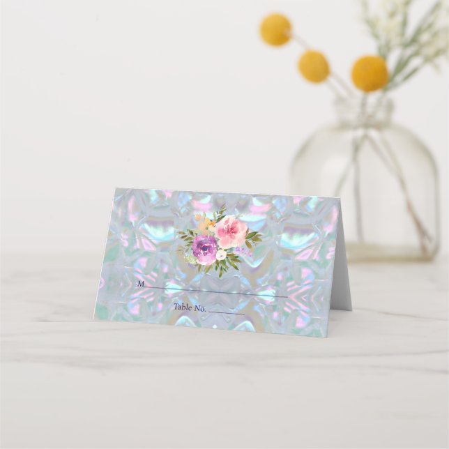 Faux Mother of Pearl Place Card Guest Card (Front)