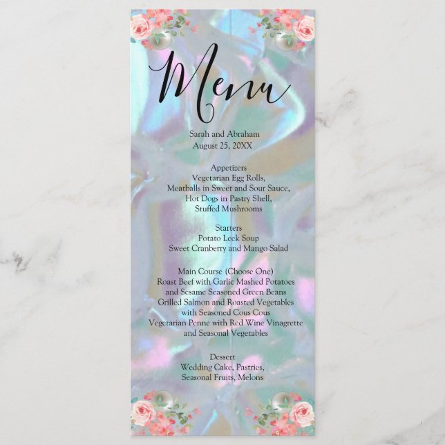 Faux Mother of Pearl Wedding Menu (Front)