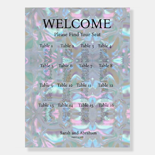 Faux Mother of Pearl Wedding Seating Chart Foam Board (Front)