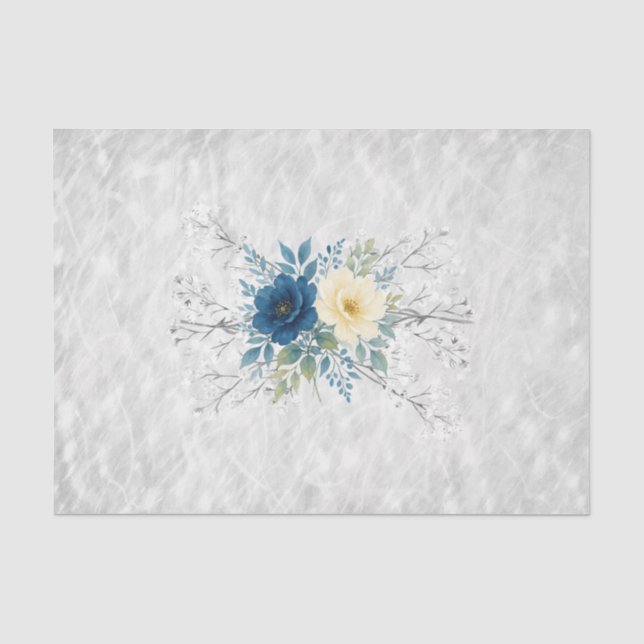 Faux Mulberry Paper Baby's Breath & Blue Florals (Front)