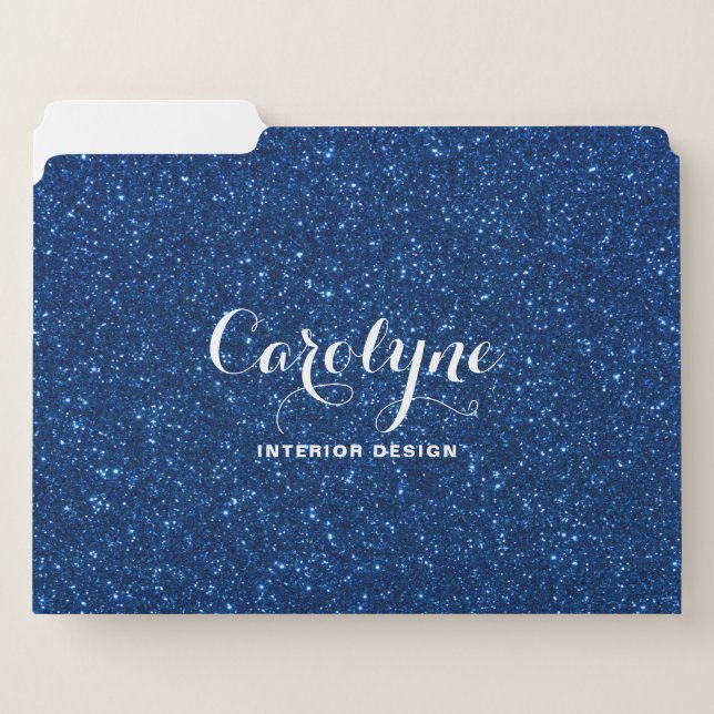 Faux Navy Blue Glitter Personalized File Folders (Front Left)