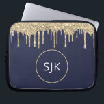 Faux Navy Blue Gold Dripping Glitter Monogram Laptop Sleeve<br><div class="desc">Gold and Navy Blue Faux Dripping Glitter and Sparkle Elegant Monogrammed Initials Case. This case can be customized to include your initial and first name.</div>