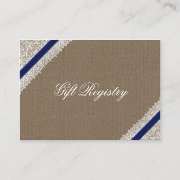 FAUX navy blue lace and burlap Gift registry Enclosure Card