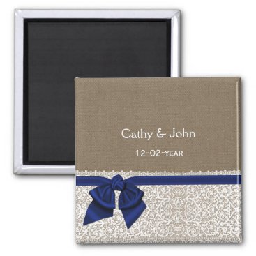 FAUX navy blue lace and burlap save the date Magnet