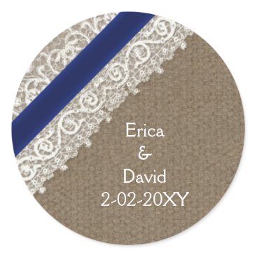 FAUX navy blue lace and burlap , wedding seals