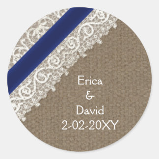 FAUX navy blue lace and burlap , wedding seals